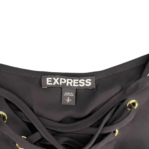 Express Women's Small Black Strappy Open-Shoulder Top Lace-Up Ruffle Blouse - Picture 4 of 5